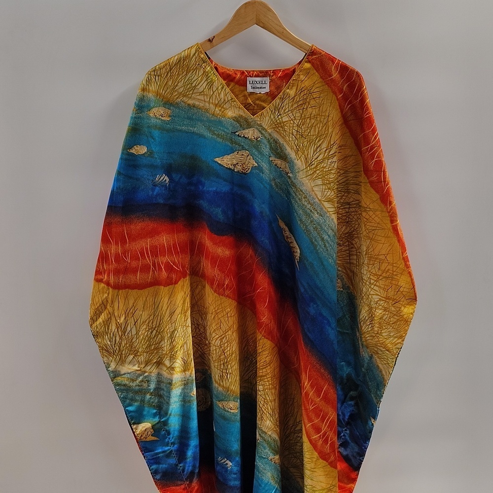 Luxell branded one-size kaftan beach coverup coastal seashell pattern